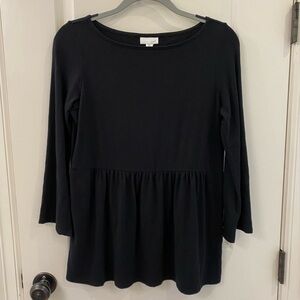 J. Jill | Black Pima Cotton Peplum Tunic Top Buttery Soft 3/4 Sleeve Size XS